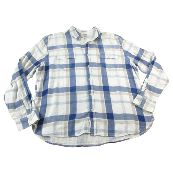 Lucky Brand Western Mens 2XL Blue White Plaid Classic Fit Long Sleeve Button-Up - Picture 1 of 8